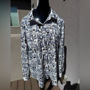Karl Lagerfeld Paris Novelty Print Button-Down Shirt | Size L